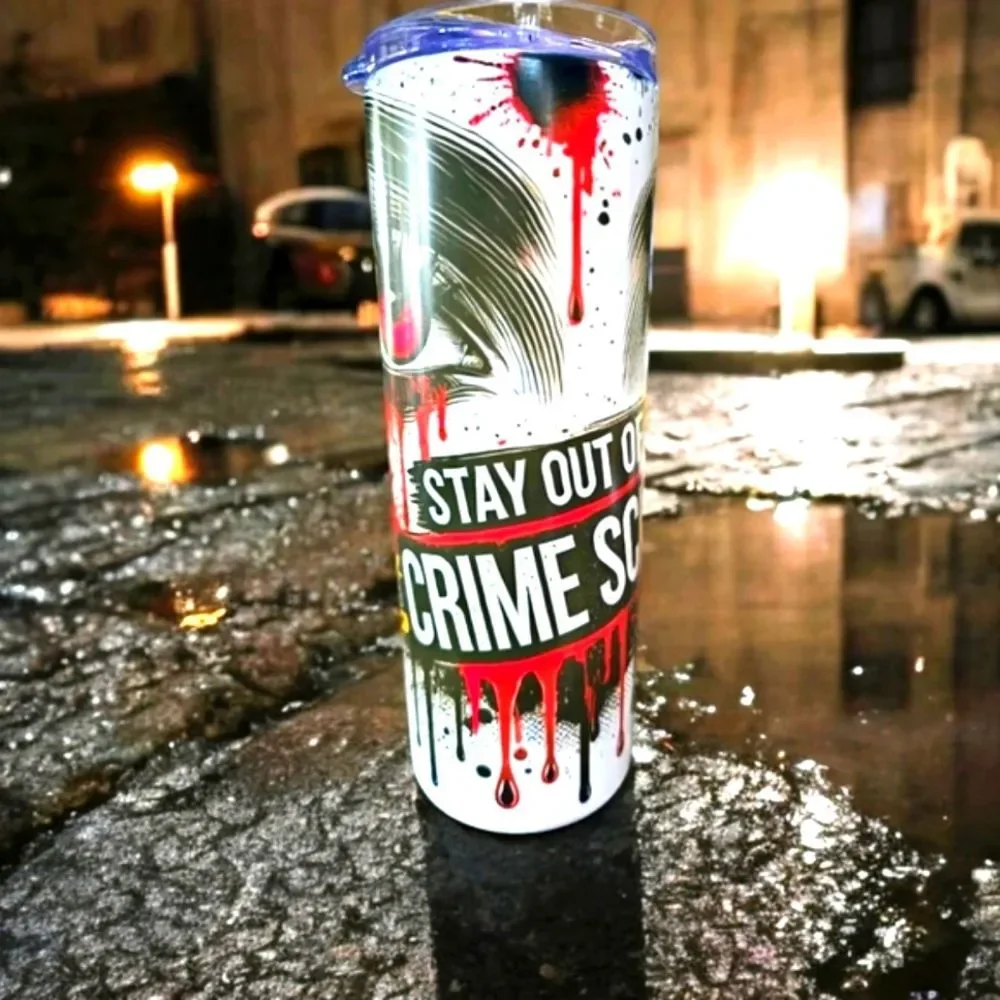 Handmade True Crime 20oz Skinny Tumbler Bloody Halloween Horror Crime Scene Cup